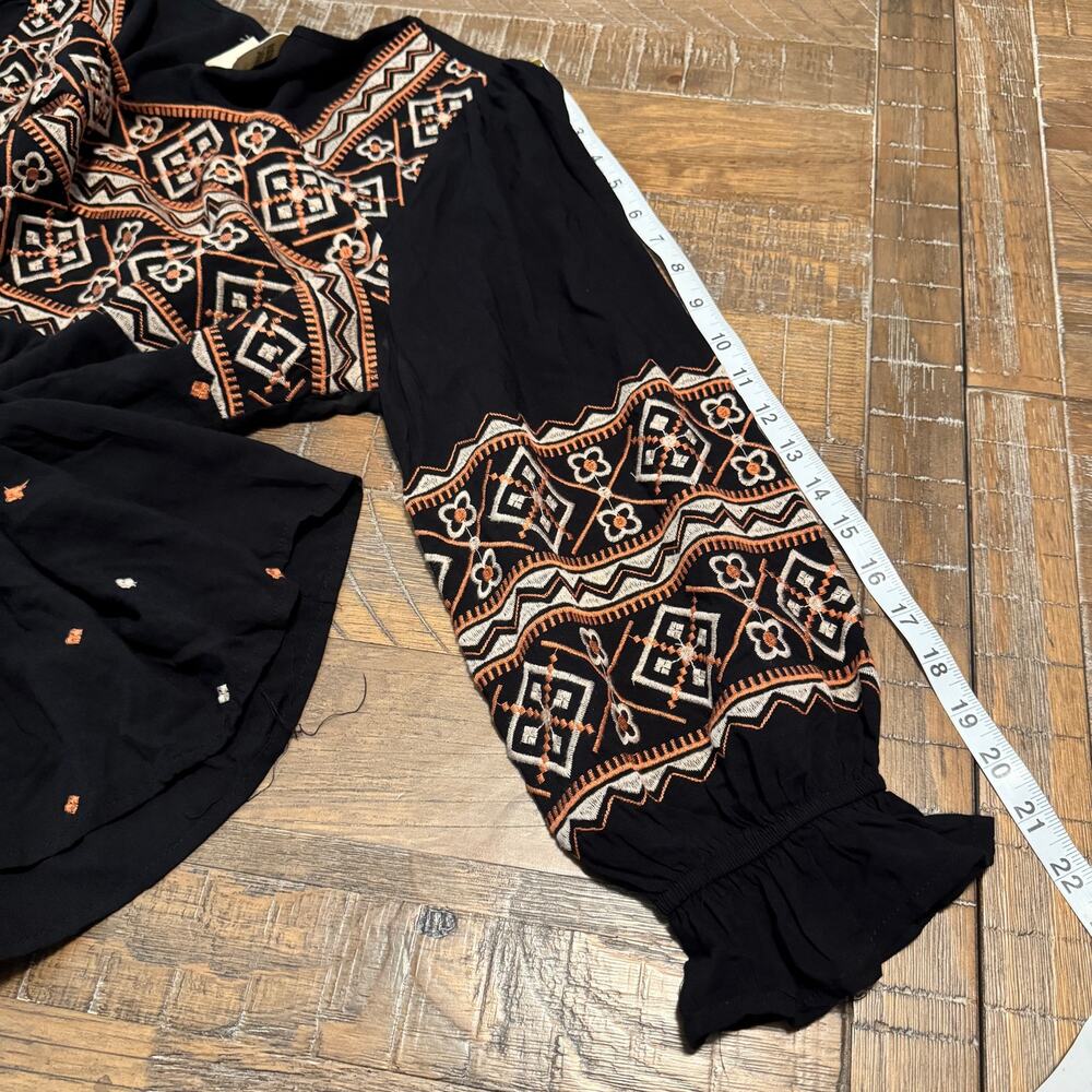 Savanna Jane Womens 2X Black Embroidered Peasant Top Boho Square Neck Rayon - Picture 7 of 11